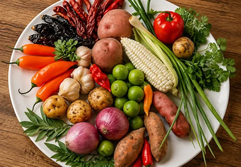 What ingredients stand out in the typical dishes from the Peruvian highlands